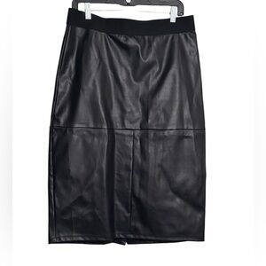 Michael Kors Faux Leather Zip Up Slit Black Skirt